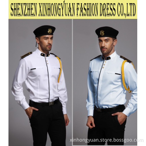 light blue security guard uniform with beret hat
